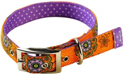 Yellow Dog Design Folk Flowers On Purple Polka Collar M (33-40cm)  RRP £14.99 CLEARANCE XL £9.99